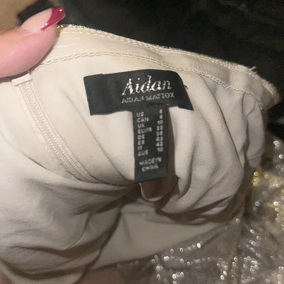 Aidan by Aidan Mattox Off The Shoulder Mini Foiled Cocktail Dress Champagne - Picture 6 of 9